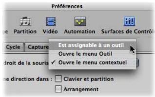 APPLE LOGIC EXPRESS 8 - Pour définir le comportement du bouton droit de la souris : - 1