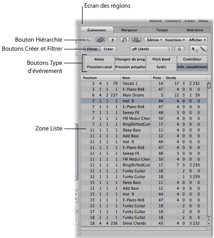 APPLE LOGIC EXPRESS 8 - Présentation de la liste des événements - 1