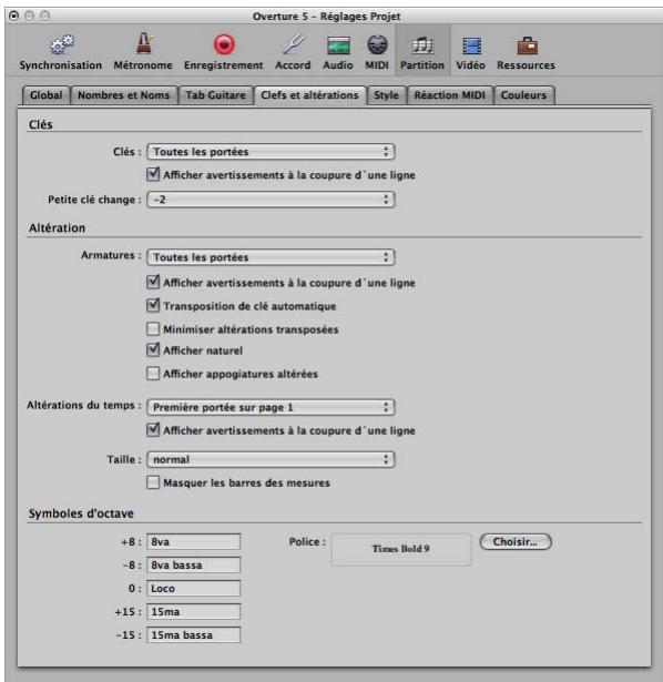 APPLE LOGIC EXPRESS 8 - Pour ouvrir les réglages clefs et alterations du projet, effectuez l'une des opérations suivantes : - 1