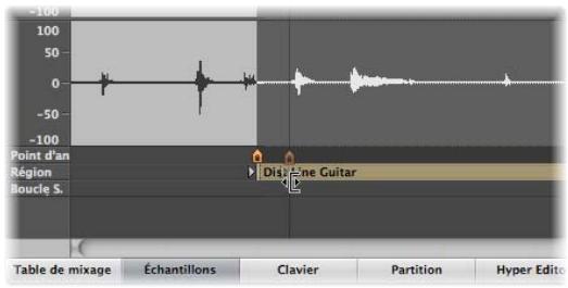 APPLE LOGIC EXPRESS 8 - Pour redimensionner une région audio de la zone arrangement depuis l'éditeur des échantillons : - 1