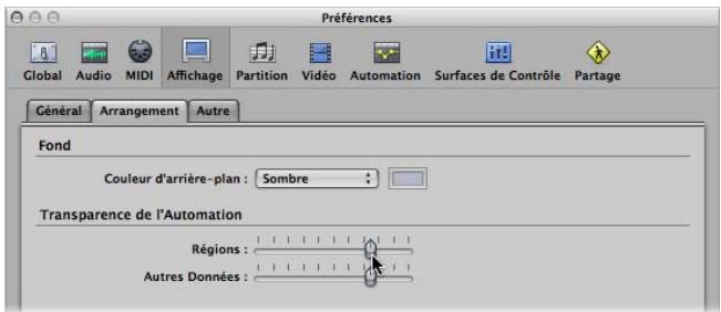 APPLE LOGIC EXPRESS 8 - Pour modifier le niveau de transparence des régions et des données d'automatisation : - 1