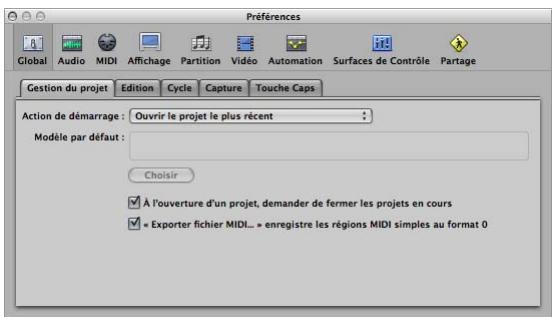 APPLE LOGIC EXPRESS 8 - Préférences de gestion du projet - 1