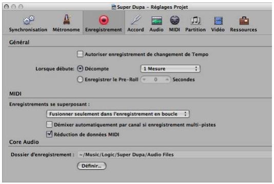 APPLE LOGIC EXPRESS 8 - Réglages d'enregistrement - 1
