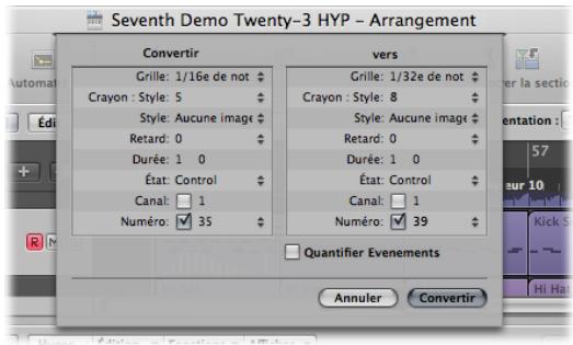 APPLE LOGIC EXPRESS 8 - Pour convertir une définition d'événement et tous les événements associés : - 1
