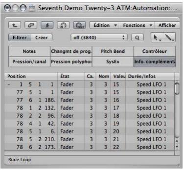 APPLE LOGIC EXPRESS 8 - Édition des données d'automatisation de piste dans une liste des événements - 1