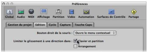 APPLE LOGIC EXPRESS 8 - Pour restreindre le sens des déplacements des notes à une direction : - 1