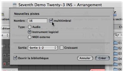 APPLE LOGIC EXPRESS 8 - Options de création de pistes d'instruments logiciels dans la zone de dialogue nouvelles pistes - 1
