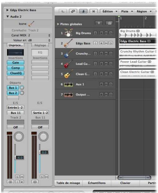 APPLE LOGIC EXPRESS 8 - Aperçu des bandes de canaux et de la table de mixage - 1