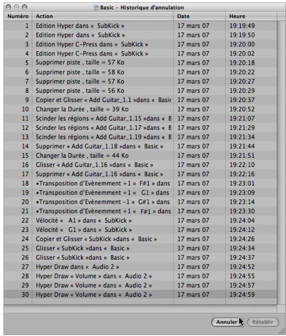APPLE LOGIC EXPRESS 8 - Pour ouvrir la fenêtre historique d'annulation : - 1