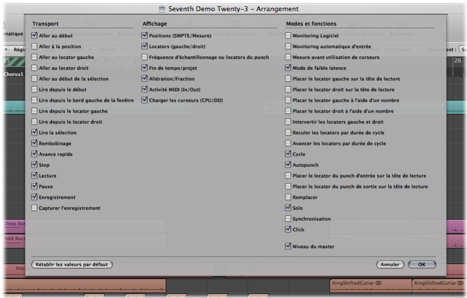APPLE LOGIC EXPRESS 8 - Pour personnaliser la barre de transport : - 1