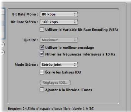 APPLE LOGIC EXPRESS 8 - Options MP3 dans la fenêtre bounce - 1