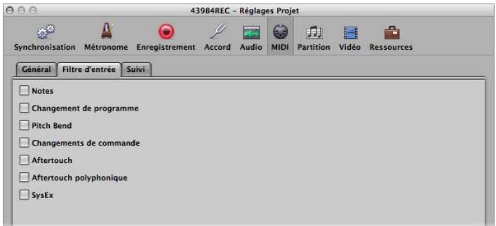 APPLE LOGIC EXPRESS 8 - Pour filtrer les événements MIDI entrants : - 1