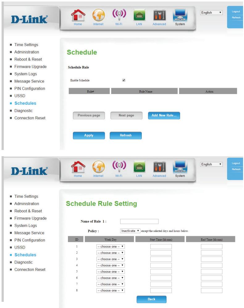 D-LINK DWR-953 - Configuration de la règle de calendrier - 1