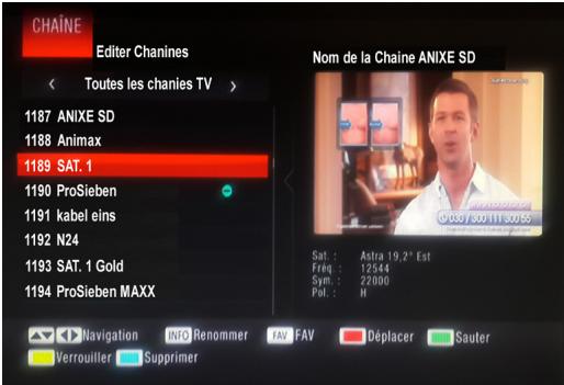 CGV E-SAT HD-W4 (FRANSAT), ESAT HD-W4 - EDITOR les châines (ignorer/sauter une châine) - 1