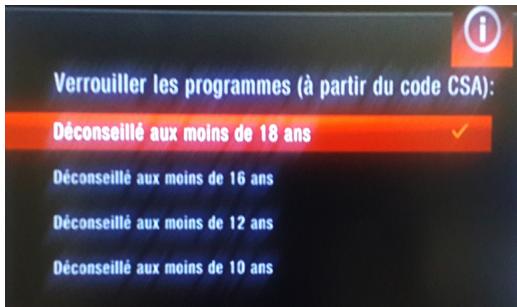 CGV E-SAT HD-W4 (FRANSAT), ESAT HD-W4 - Selection de la protection des enfants - 1