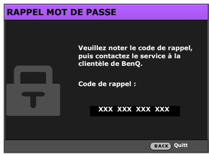 BENQ W1110 - Procédure de rappel de mot de passe - 1