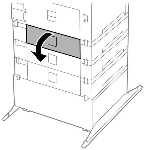 Retrait de papier coincide du Couvercle arrêté (E) du bac papier optionnel 1