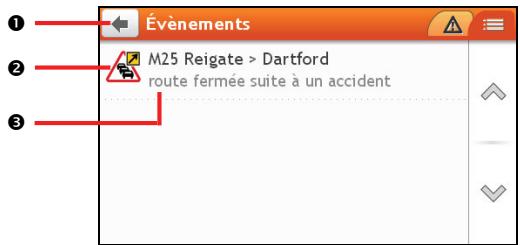 NAVMAN F610 - Comment faire pour afficher la liste de tous les événements sur mon itinéraire ? - 1