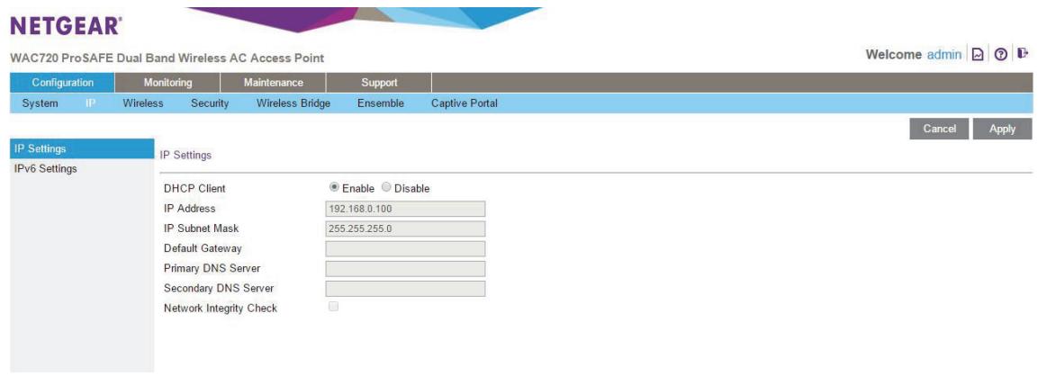 NETGEAR WAC730 - Select Configuration > IP > IP Settings. - 1