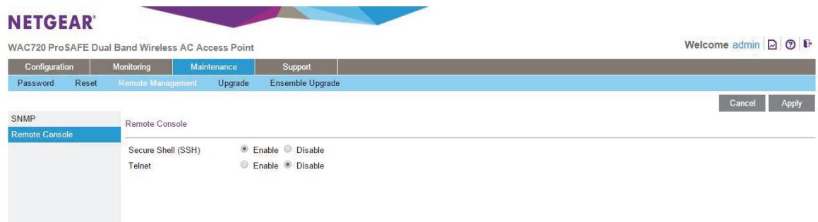 NETGEAR WAC730 - Select Maintenance > Remote Management > Remote Console. - 1