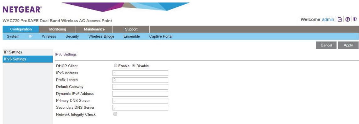 NETGEAR WAC730 - Select Configuration > IP > IPv6 Settings. - 1