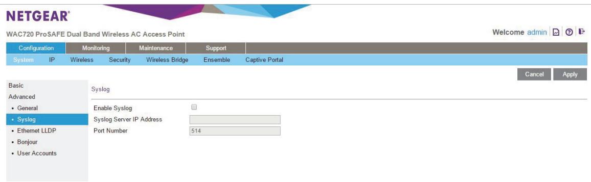 NETGEAR WAC730 - To enable a syslog server: - 1