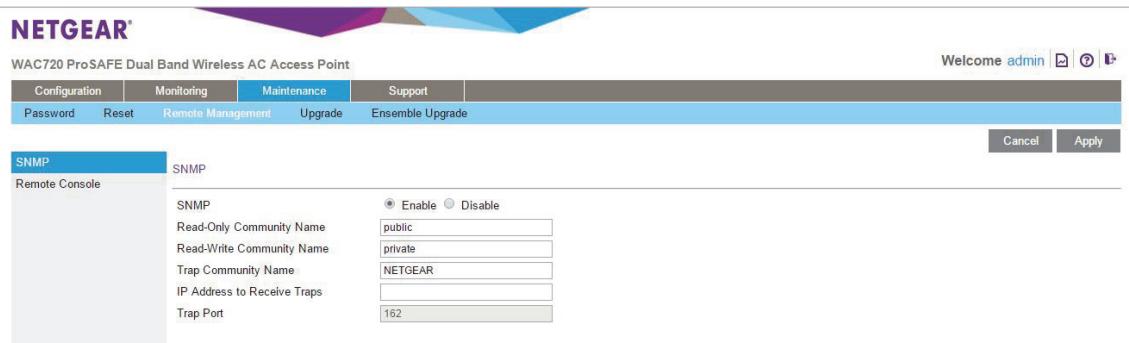 NETGEAR WAC730 - Select Maintenance > Remote Management > SNMP. - 1