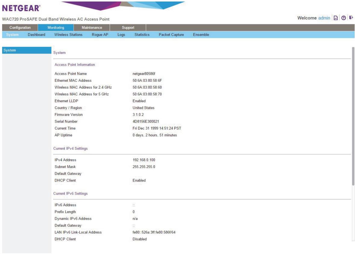 NETGEAR WAC730 - To view the System page: - 1