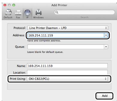 OKI C822N - Utilisation de tcp/ip (pour macos x 10.5 à 10.7) - 3