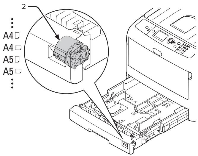 OKI C822N - Réglez la numérotation du format de papier (2) afin de la faire correspondre au format du papier à charger. - 1