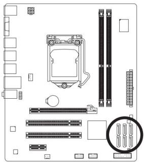GIGABYTE GA-H55M-S2 - 5) SATA2\_0/1/2/3/4/5 (Connecteurs SATA 3 Gb/s, contrôlés par le chipset H55) - 1