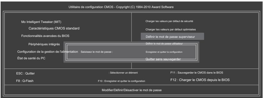 GIGABYTE GA-H55M-S2 - 2-11 Définir le mot de passe superviseur/utilisateur - 1