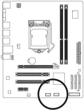 GIGABYTE GA-H55M-S2 - 9) F\_USB1/F\_USB2 (Connecteurs USB) - 1