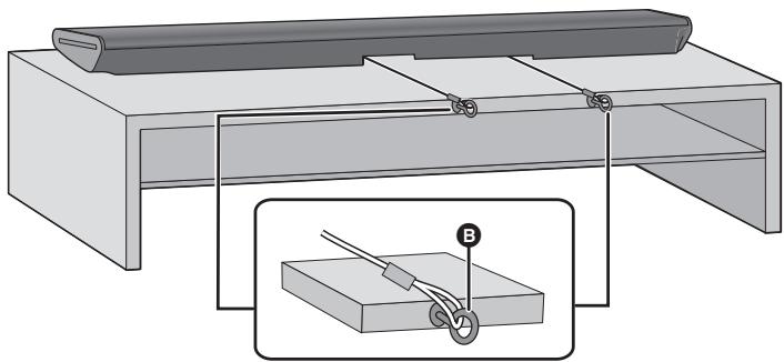PANASONIC SC-HTB8 - Placez l'appareil principal dans la position désirée et fixez chaque cordelette au meuble ou à la table. - 1