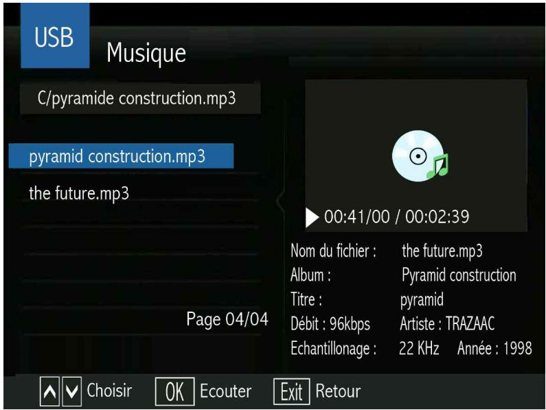 OPTEX STARCOM 9947-HD - Le sous MENU USB (paramètres musique) - 1