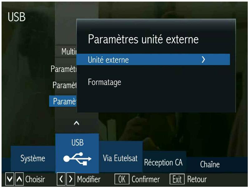 OPTEX STARCOM 9947-HD - Le sous MENU USB (paramètres pvr/unité externe) - 1