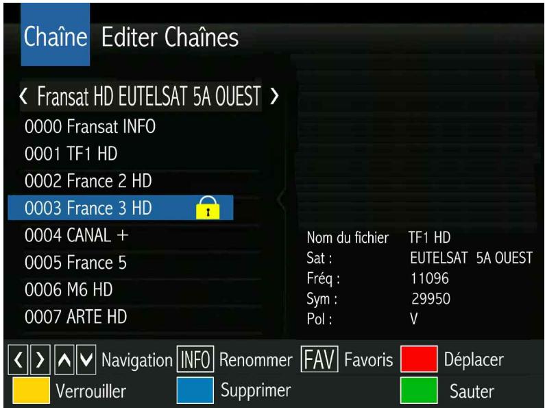 OPTEX STARCOM 9947-HD - Le sous MENU EDITER chaines (supprimer une chaine) - 1