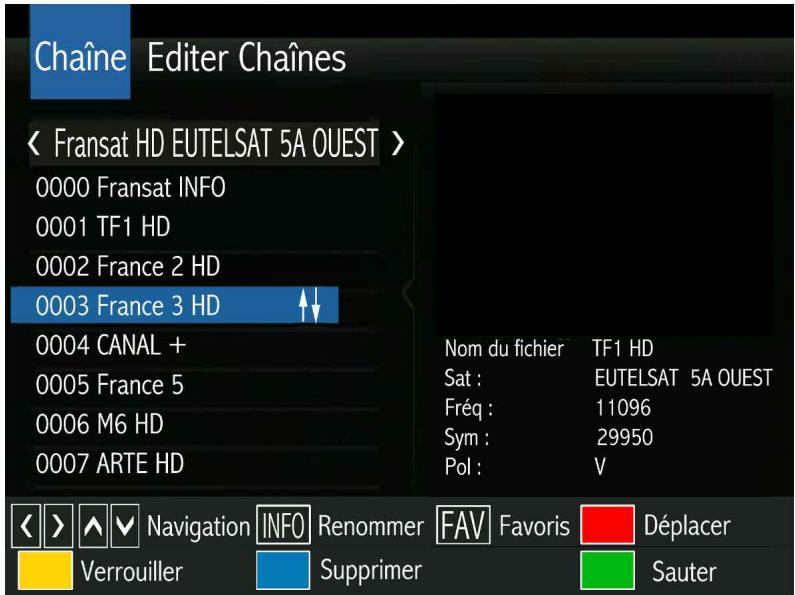 OPTEX STARCOM 9947-HD - Le sous MENU EDITER chaines (déplacer une chaine) - 1