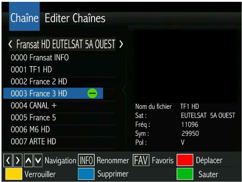 OPTEX STARCOM 9947-HD - Le sous MENU EDITER chaines (sauter une chaîne) - 1