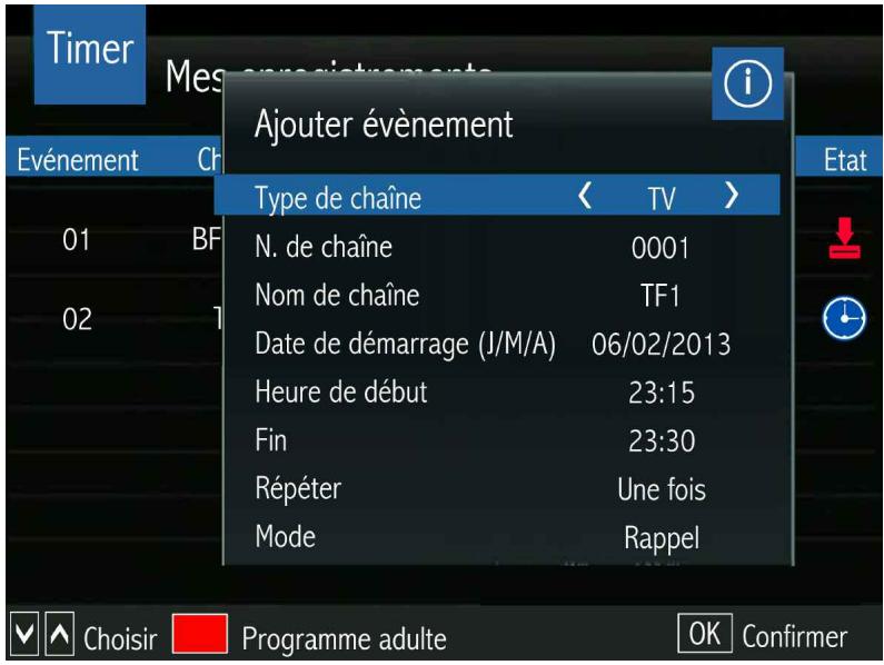 OPTEX STARCOM 9947-HD - Le sous MENU GUIDE (enregistrer via le guide-epg/presser la touche OK pour ouvrir le timer) - 1