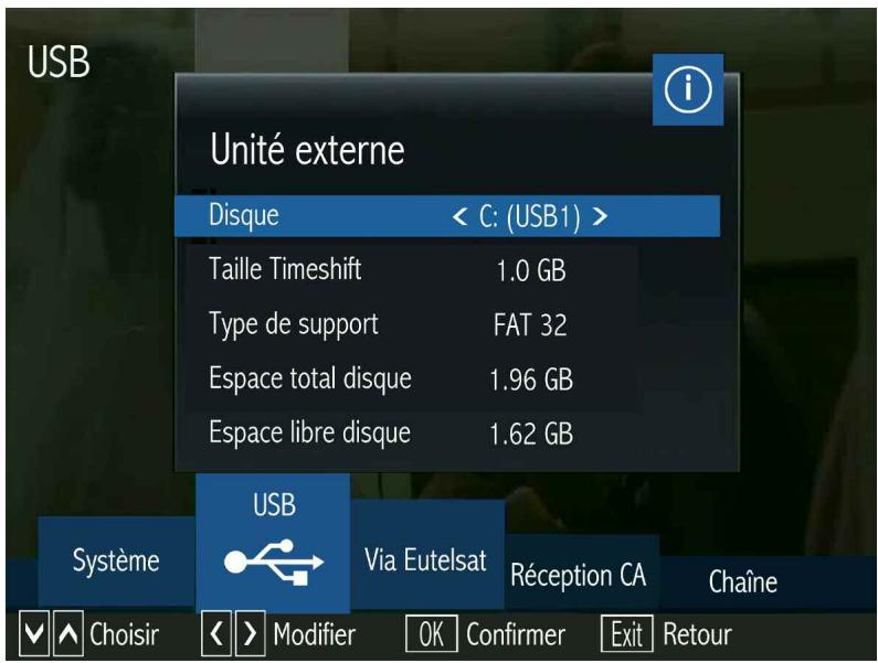 OPTEX STARCOM 9947-HD - Le sous MENU USB (paramètres pvr/unité externe) - 2