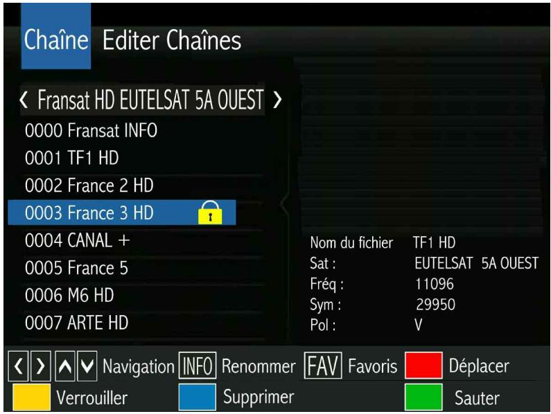 OPTEX STARCOM 9947-HD - Le sous MENU EDITER chaines (verrouiller une chaîne) - 1