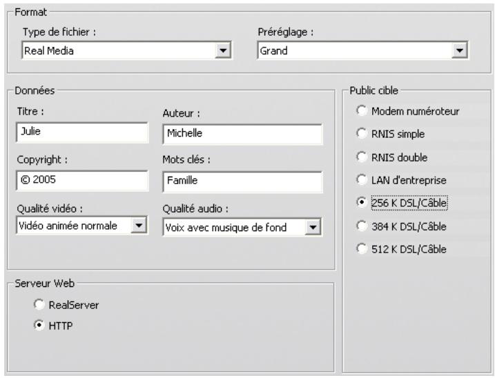 PINNACLE STUDIO ULTIMATE - Paramètres de création d'un fichier real media - 1