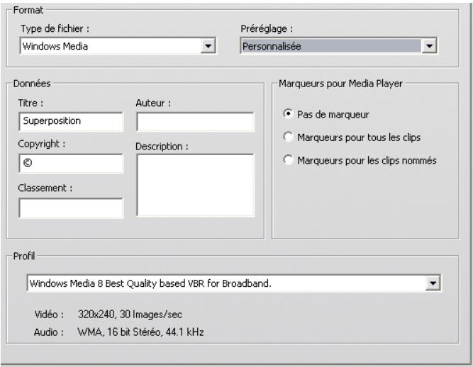 PINNACLE STUDIO ULTIMATE - Paramètres de création d'un fichier windows media - 1