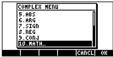 HP 42S - Menu CMPLX en passant par le menu MTH - 2