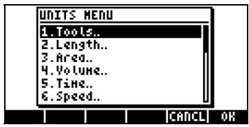 HP 42S - Le menu des unités (UNITS) - 1
