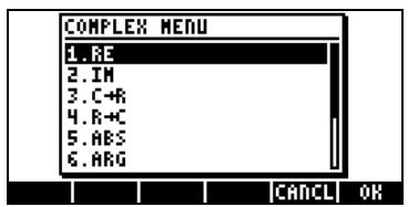 HP 42S - Menu CMPLX en passant par le menu MTH - 1