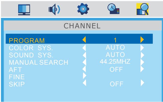 SWEEX TV132 - Menu CHANNEL - 2