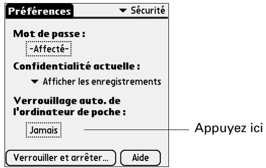 PALM TUNGSTEN C - Pour verrouiller votre ordinateur de poche après une période d'inactivité : - 1