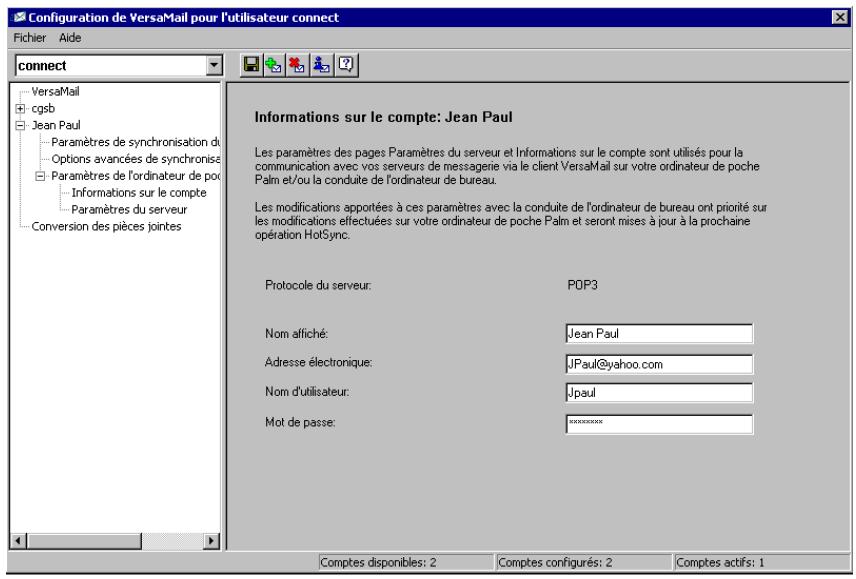 PALM TUNGSTEN C - Cliquez sur informations sur le compte. - 1